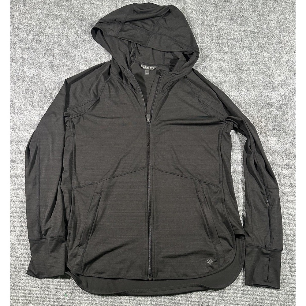Athleta Pacifica Baja UPF Jacket Women's L Black Full Zip Hooded Activewear